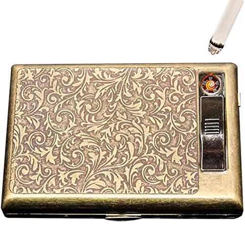 Metal Cigarette case Double Sided Spring Clip Open Pocket Holder with Electric Lighter for 85mm Cigarettes Case Holder,King Size,Protective Security Wallet for Men and WOM