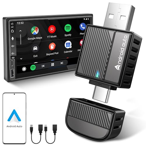 ByteWave Android Auto Wireless Adapter, 2025 NFC & Bluetooth5.3 Convert Wired to Wireless Android Auto Car Adapter, USB-C/A Mini Car Dongle Compatible for Android 12+ & 2016+ Cars, Plug & Play - Black