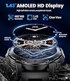 Military Smart Watches for Men(Answer/Make Calls) with LED Flashlight,530mAh Large Battery,1.43’’ AMOLED Heart Rate/Sleep Monitor 5ATM Waterproof Smartwatch for Android iOS,100+Sport Modes,3 Straps