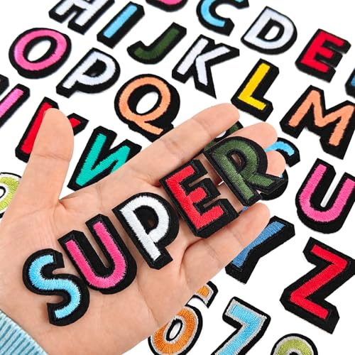 EMORBALS 108Pcs Iron on Letters for Fabric, Letters Patches A-Z, Embroidered Number Patches 0-9, Iron on/Sew on Alphabet Patch for Clothes, Hat, Socks, Jeans
