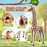 BRINJOY Giant Giraffe Stuffed Animal Set, 47 Inch Large Plush Giraffe Toy with Bird&Basket&Leaves&Card, Big Lifelike Standing Giraffe for Girls Boys