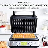 GreenPan Elite 4-Square Belgian & Classic Waffle Iron, Healthy Ceramic Nonstick Aluminum Dishwasher Safe Plates, Adjustable Shade/Crunch Control, Wont Overflow, Easy Cleanup Breakfast, PFAS-Free,Black