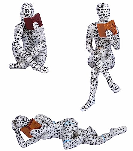 Dlfghos 3 Pieces Pulp Reading Women Figurine Thinker Statue Decor Modern Figurines Abstract Aesthetic Sculpture for Home Decoration Living Room Office Bookshelf Shelf Table