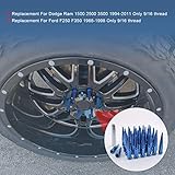 Spike Lug Nuts 9/16-18 32 pcs Blue Cone Seat with 1 Socket Key Replacement for Dodge Ram 1500 2500 3500 1994-2011 Ford F250 F350 Trucks 1988-1998 9/16 Thread HEX 19mm (3/4'') 4.4'' Tall 9/16''-18