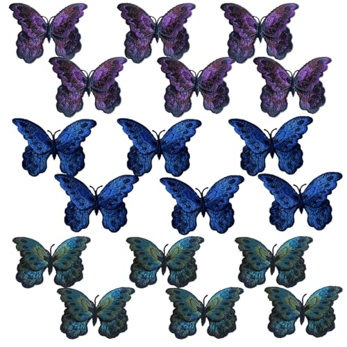 18 Pcs Shimmering Butterfly Sew On Patches Set Butterfly Embroidered Appliques for DIY Crafts