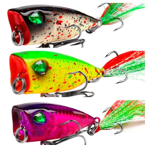Quintathletic 3pcs (1.57 in, 0.12oz) Mini Popper Lure Trout Lures Ultralight Fishing Lure Topwater Bait Finesse Crankbait Wobbler Minnow Isca Poper Pesca