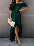 Dokotoo Womens Casual Summer Sexy Off The Shoulder Slash Neck Short Sleeve Fashion Maxi Dress High Low High Waist Ruffle Easter Party Skater Dresses Green XX-Large