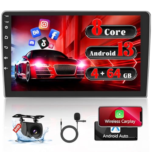 Fuluku【8 Core 4+64GB】 9 Inch Android 13 Double Din Car Stereo Wireless Carplay Android Auto Touchscreen Car Radio Head Unit GPS WiFi Bluetooth 32EQ DSP SWC Mic Backup Cam