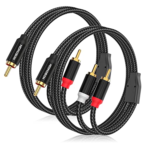 HOSONGIN RCA Y Splitter Cable, 3.3Ft, 2Pack, 1 Male to 2 Male Audio Cable, Gold-Plated, Noise-Free Durable Braided Design RCA Adapter for Subwoofers, Amplifiers, TVs, Home Theater, Hi-Fi Systems