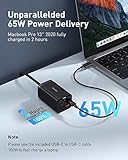 USB C Charger, Baseus 65W PD GaN3 Fast Wall Charger Block, 4-Ports [2USB-C + 2USB] Charging Station with 5ft Extension Cord for Steam Deck, MacBook Pro, iPhone 15/14/13, Samsung Galaxy, etc