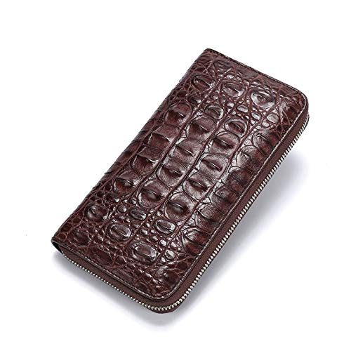 Alice Fan Luxury Genuine Crocodile Leather Skin Mens Wallet Zipper Long Wallet Men Purse Clutch Bag (Crocodile Belly Brown)