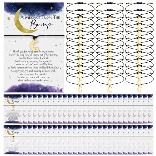 Landical 50 Sets Over The Moon Theme Baby Shower Favors for Guests Moon Star Baby Shower Bracelet a Message from The Bump Wish Bracelet Twinkle Little Star Party Favor for Gender Reveal