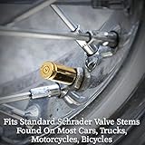 Lucky Shot - 40 Cal Bullet Shell Casing Tire Valve Stem Caps | Tire Pressure Caps | Stem Tires Accessories for Cars, SUVs, BMX Bike, Bicycle, Truck, Motorcycle | Brass Stems Covers (Set of 4)