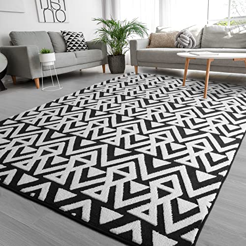 Ompaa Ultra Soft Geometric Bedroom Rugs Memory Foam Carpet, Black 7 x 10 Feet Large, Cozy Area Rugs for Living Room Couch Dorm Bedside Kids Girls Teens Room Nursery Decor Floor Mat