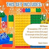 Strictly Briks Compatible with Lego Duplo Toy Building Blocks for Kids and Toddlers, Classic Big Bricks Set and Baseplates, Large Pegs for Ages 3 and Up, Basic Colors, 96 Pieces