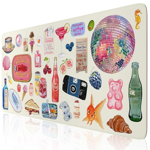 iCasso Desk Mat for Keyboard and Mouse, Large Mouse Pad, Desk Pad Mat, Anti-Slip Big Mousepad with Stitched Edges for Computer(Watercolor Stickers)