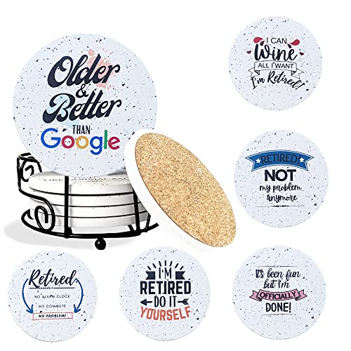 KCT Store Retirement Gifts for Women & Men, Best Gift for Retired Friends, Co-Worker, Boss, Teachers, Nurses, Mom, Grandma, Retirees, Absorbent Ceramic Coasters w/Holder Gift Box Included
