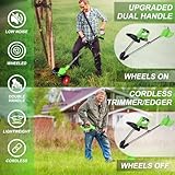 Electric Weed Wacker Cordless Eater 3 Battery,Foldable and Lightweight Grass Trimmer/Brush Cutter,5 Types Blade&Wheels 21V 2.0Ah Battery (3 Pieces) Powered for Garden and Yard (Foldable)