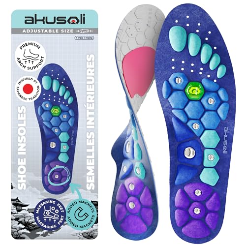 Akusoli Insoles Men & Women, Insoles for Flat Feet & Men Work Boots, Arch Support Inserts for Women Standing All Day, High Arch Support & Flat Foot Inserts L/XL US Womans 10-12 Mens 8-13
