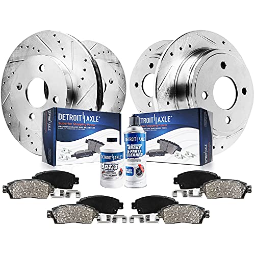 Detroit Axle - Brake Kit for 1999-2000 Honda Civic SI COUPE Drilled & Slotted Disc Brake Rotors Ceramic Brakes Pads Front & Rear Replacement
