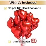 30 pcs Red Heart Balloons 18" a bunch of Heart Love Foil Helium Balloons, Helium Support Valentines Day Wedding Bridal Engagement Party Anniversary Mother's Day Decorations