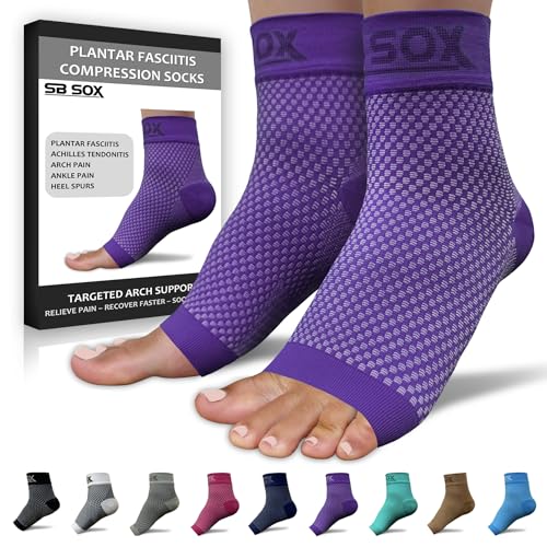 SB SOX Plantar Fasciitis Relief Socks–Night Splint & Foot Brace for Achilles Tendonitis, Heel Pain, and Arch Support–Foot Compression Sleeve for Recovery, Foot Swelling, and Fatigue (Purple, Large)