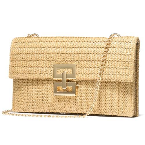 SWEETV Straw Purse Woven Beach Bag Summer Straw Clutch Purse Boho Crossbody Bags for Women Small Raffia Shoulder Bag