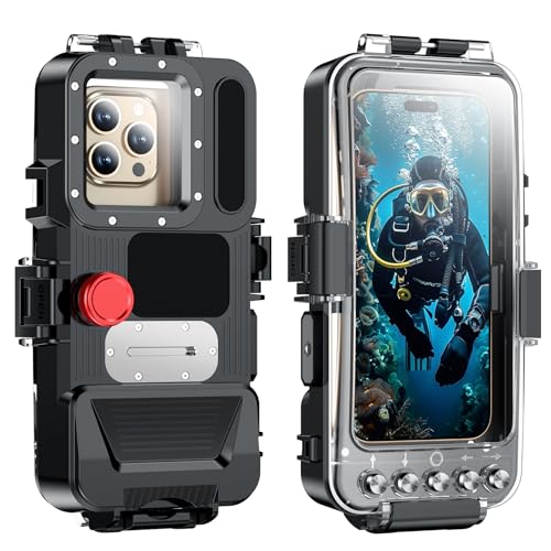 hitfine Diving Case for All iPhone 16 Pro max/15Pro/14/13/12,Snorkeling Photography Waterproof Phone Case 98FT/30M Operated Underwater Photo Video,Waterproof Housing,Compatible with All iPhone Series