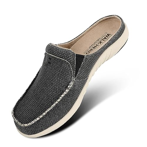 Womens Slippers with Arch Support, Walkhero House Orthopedic Slippers for Women with Suede Insole and Velvet Lining, Slip on Clog Indoor Outdoor House Shoes with Anti-Skid Rubber Sole, Black, 7