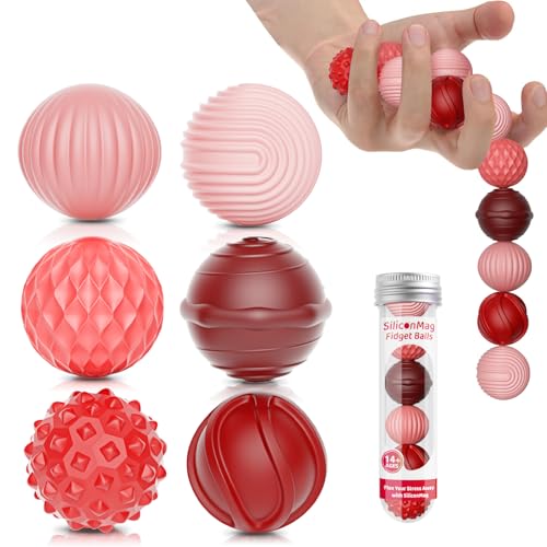 Silicone Magnetic Balls, Fidget Toys, 6-Pack Stress Relief Toys for Adults, Teens, Sensory Toy for Fingers Hands, Quiet Office Desk Toys with Textures, Magnet Fidget Fun Gift (Red)