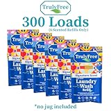 Truly Free Laundry Detergent for Sensitive Skin | Gentle & Safe for Baby Clothes | Plant-Based | 6 Pack Refill Powder | Easy to Dissolve to Create a Liquid | Signature Scent (300 Loads)