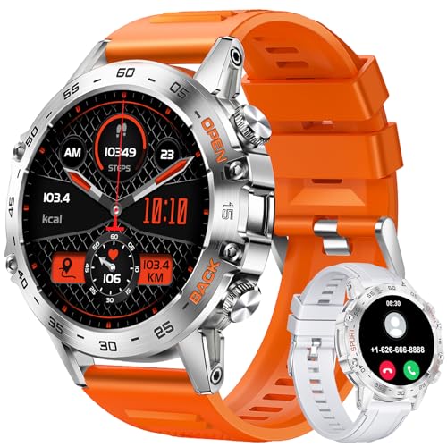 Military Smart Watch for Men(Answer/Dial Calls),100 Sports Modes, 5ATM Waterproof,1.39''HD Touchscreen Fitness Watch,with Heart Rate/Blood Pressure/SpO2 for Android/iOS Smart Watch Orange