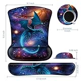 Keyboard Wrist Rest and Mouse Wrist Rest Pad Set, Made of Memory Foam with Non Slip Rubber Base Ergonomic Gel Wrist Rest for Computer Keyboard Gaming Office Working, with Galaxy Blue Dragon Coaster