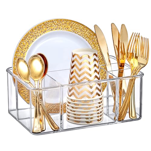 Amazing Abby - Felicia - Plastic Flatware Organizer, 5-Compartment Utensil Holder, Paper Plate Holder, Cutlery and Silverware Storage for Countertop, Perfect Storage Solution for Home and Restaurant