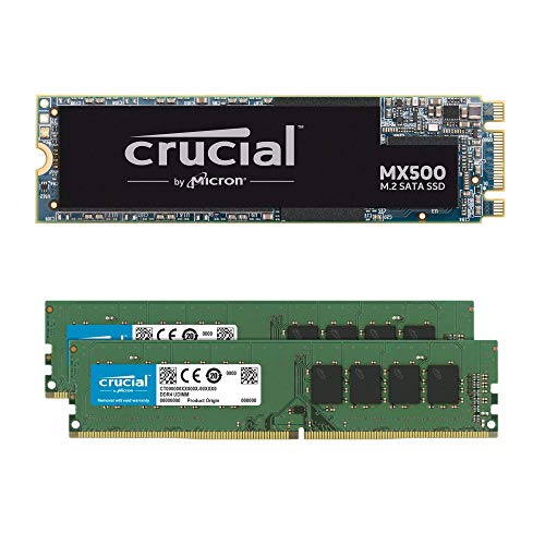 Crucial MX500 1TB M.2 SATA 6Gb SSD Bundle with Crucial 32GB (2 x 16GB) DDR4 PC4-21300 2666MHz Memory Kit Compatible with SFF and Tower Desktops