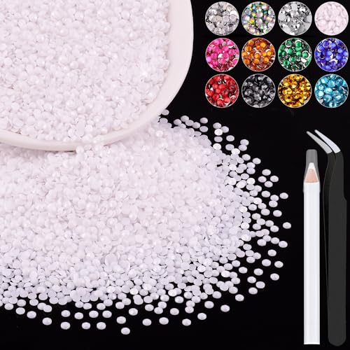 12000PCS 2mm Resin Rhinestones Bulk for Crafting (White), Flatback Bedazzling Crystals for Crafts DIY Nail Decoration, Gems Charms for Tumbler Shoes Clothing Fabric with Pickup Pen and Tweezers