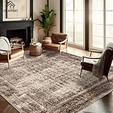 chamler 9x12 Washable Area Rug Boho Chic Medallion Distressed Design Non-Shedding Easy Care Ideal for High Traffic Areas in Rug for Living Room Bedroom Office Coffee Table Large Carpet