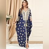 Muslim Clothes for Women Ramadan Dress for Women Eid Abaya Batwing Sleeve Loose Fit Maxi Dress Traditional Arabic Robe Kaftan Middle East Outfits Embroidered Prayer Dress Plus Size Blue One Size