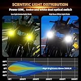 Kewig Motorcycle Auxiliary LED Fog Light 60W White Amber LED Spotlight Auxiliary Light Kit with Mount Bracket Wire Harness Waterproof Offroad Driving Lights Compatible with Motorcycle Bike Truck