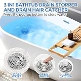 zaa Bathtub Drain Stopper, Upgraded 2in1 Tub Stopper Bathtub Drain Cover and Hair Catcher, Pop Up Bathtub Drain Plug, Replaces Lift & Turn, Tip-Toe or Trip Lever, for 1.46-2" W Drain Hole, Silver