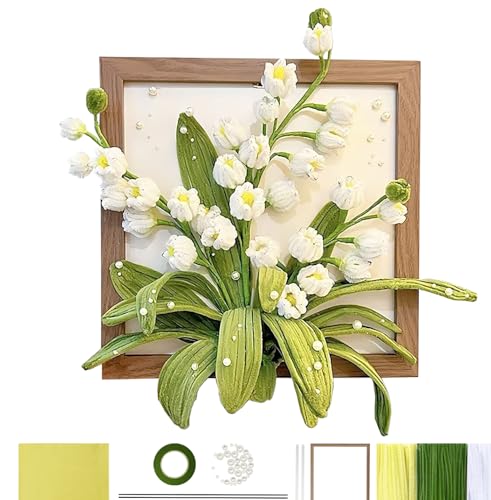 KEKEMEOW Lily of The Valley Pipe Cleaner Flowers Craft Kit with Frame, 270 Pcs Pipe Cleaners in Multiple Colours with 5 Pcs Green Floral Wire,Floral Tape,Step-by-Step Video Tutorials