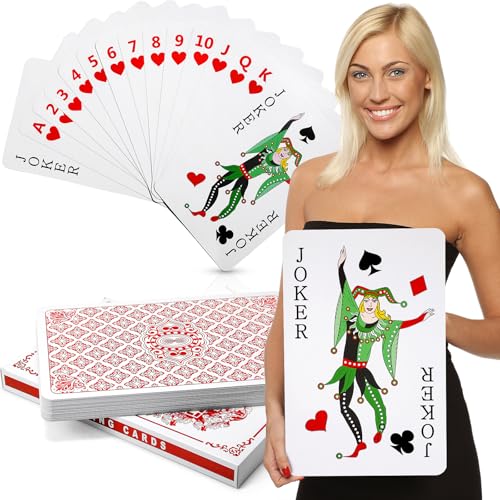 Cholemy Jumbo Playing Cards 11 x 17 Inch Giant Deck with Large Print, Oversized Full Deck for Adults Games and Party Decorations(Red)