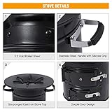 Lineslife Rocket Stove Wood Burning Portable and Grill Pan, Charcoal Camping Stove with Handle and Carry Bag for Outdoor Cooking, Backpacking, RV, Survival, Black 12.6" Stove Top with Two Doors