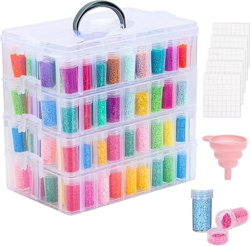 4-Tier Diamond Painting Storage Container, 200Slots Portable Bead Organizer Box, Stackable Crafts Organizers for DIY Diamond Art Craft Jewelry Bead Storage