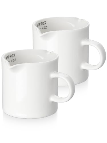 ABRUTY Espresso Cups, 5 OZ Ceramic Double Spouts Cups, Espresso Shot Cup with Handle and Measuring, Small Coffee Mugs Accessories for Espresso Machine Set Suitable for Milk Syrup