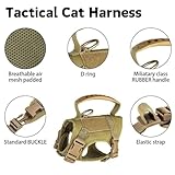 Tactical Cat Harness and Leash Set for Walking Escape Proof Adjustable Large Cat Vest Harness with Patches Soft Mesh Padding Rubber Handle Easy to Control (Khaki Harness & Leash)