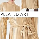 NOVA Vogue New Advanced Elegant European and American Metallic French lace Miyake Style Wooden Ear Edge Pleated Long Dress (Black)