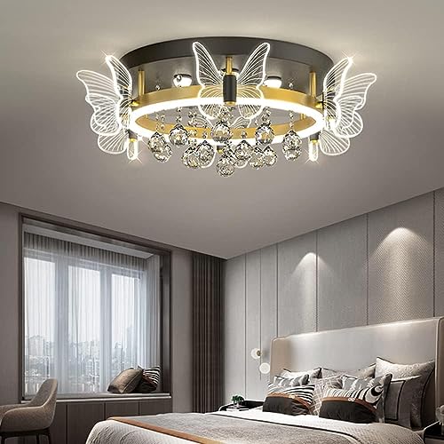Crystal Flush Mount Ceiling Light LED Dimmable Decoration Home Middle Century Black Gold Plafon
