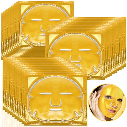 Landhoow 36 Pcs Gold Gel Collagen Facial Masks Gold Face Mask Moisturizing Facial Sheet Patch Deep Tissue Rejuvenation and Hydrates Skin