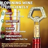 LUCYLANKER Ah So Wine Opener for Vintage Bottles, 3 in 1 Old Wine Bottle Opener, Two Prong Wine Cork Remover with Beer Bottle Opener, for Wine Connoisseurs & Collectors to Uncork (Copper)